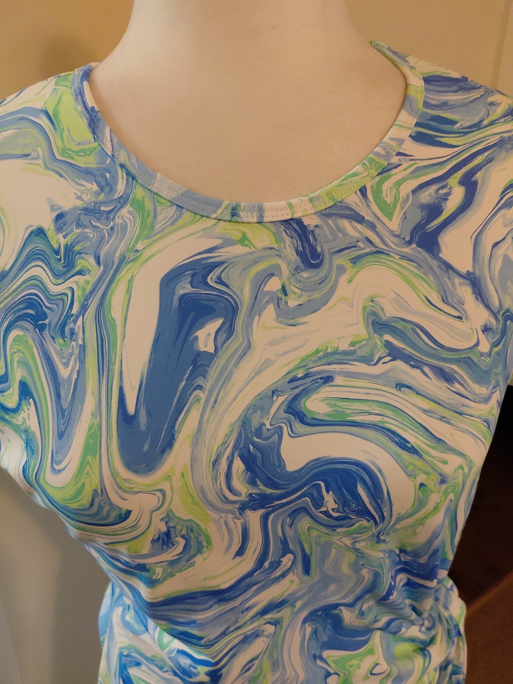 J. McLaughlin Elora Tie Dress Faux Wrap Catalina Cloth Blue Green White M EUC